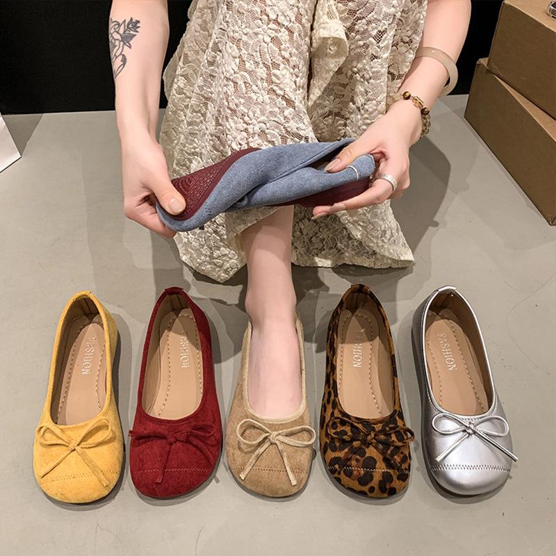 2025 spring new bow shallow mouth ballet shoes French fairy small single shoes flat retro Mary Jane shoes