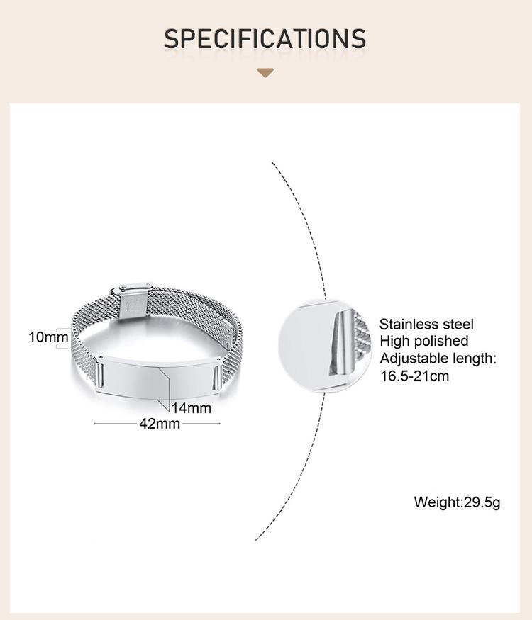 Personalized Mesh Bracelet for Women,Custom Engrave Inspiration Quto Name Wristband, Adjustable Chain Stainless Steel