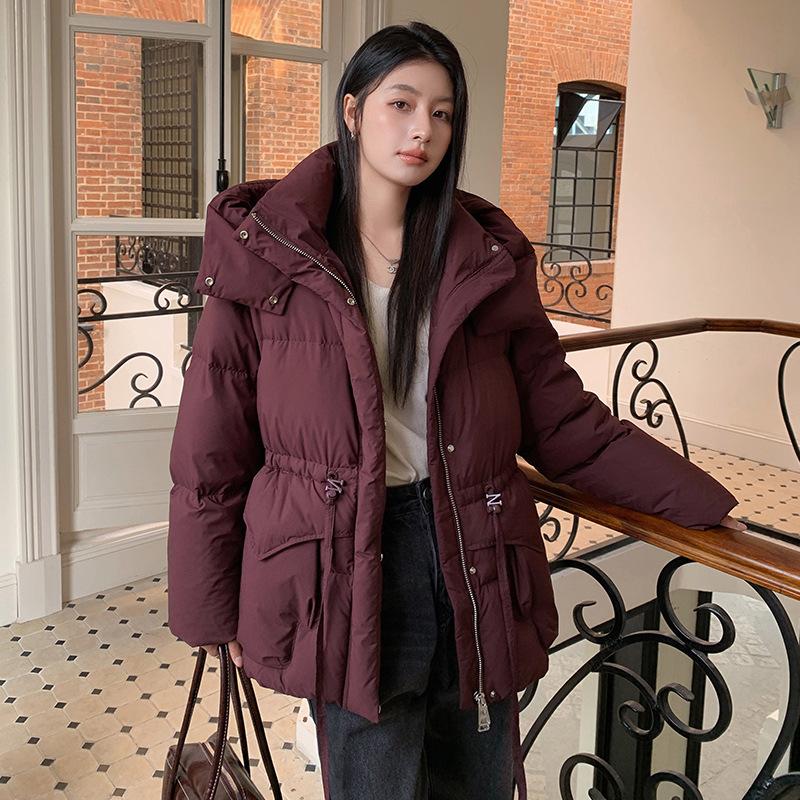 Winter New Medium and Long Pinghu Down Jacket Women's Leisure Thickened Waist Hooded Warm High-end