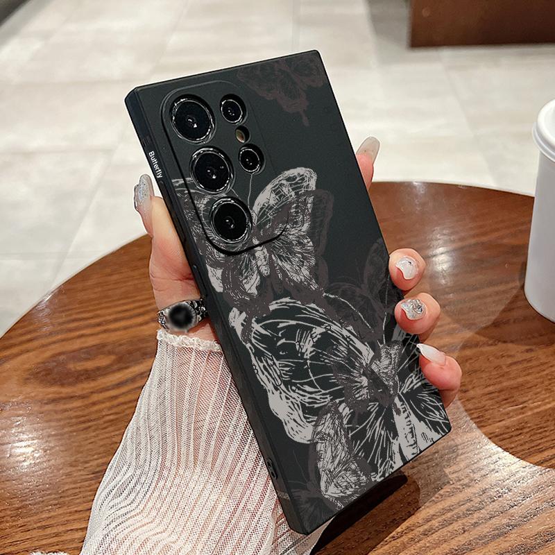 

Для Samsung S24 S23 S22 Ultra S21 S20 FE A54 A53 A52 A51 A34 A15 A13 5G чехол для телефона противоударный мягкий цветной чехол из ТПУ с бабочкой Samsung A52 чёрный