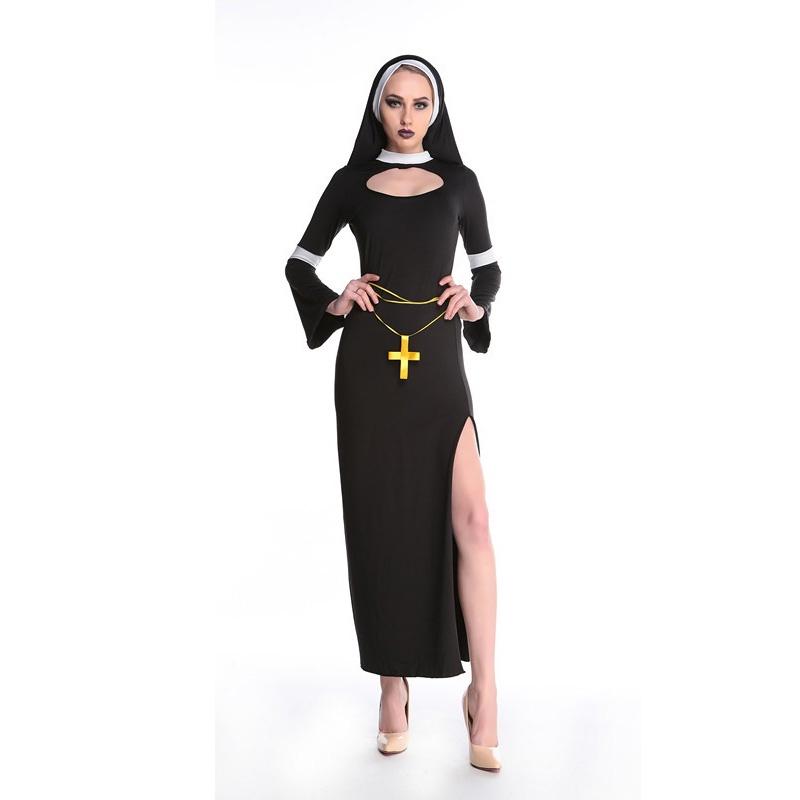 

Womens Sexy Nun Fancy Dress Adult Halloween Costume Cosplay Party Outfits Set M чорний