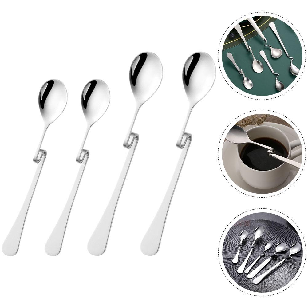 4 Pcs S-shaped Coffee Spoon Dinner Seasoning Dessert Spoons Stirring Stainless Steel