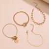 4 Pcs/Set Women Bracelet Hip Hop Style Snake Bone Chain Hollow Chain Round Pendant Adjustable Golden Color Polished 4 Pieces Set Wrist Jewelry Set