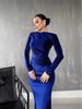 Damen Slim Fit Plissee Langarmkleid Herbst/Winter 2026, Einfarbig, Rundhals.
