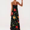 Damen Off-the-Shoulder Sexy Silky Floral Print Langes Kleid