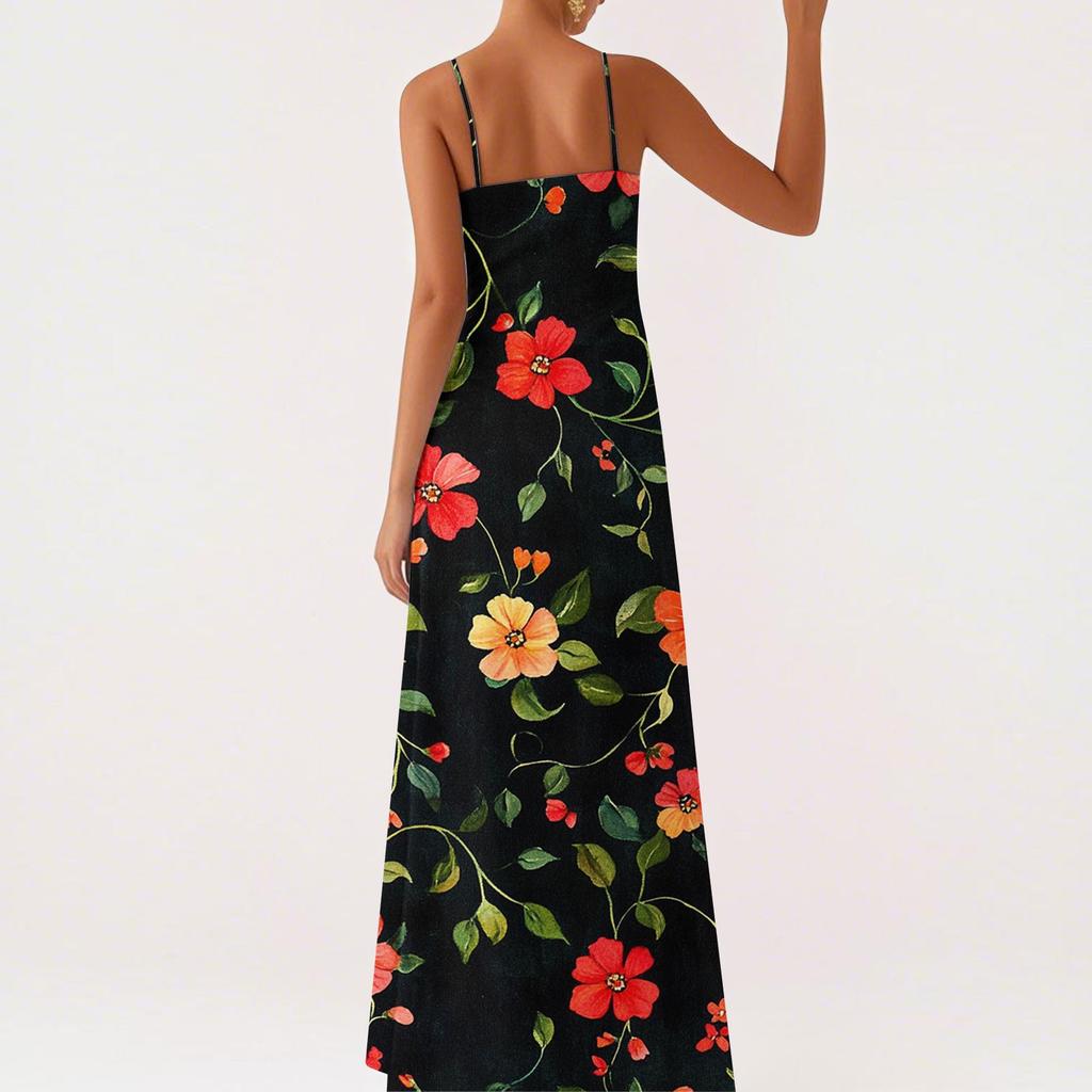 Damen Off-the-Shoulder Sexy Silky Floral Print Langes Kleid