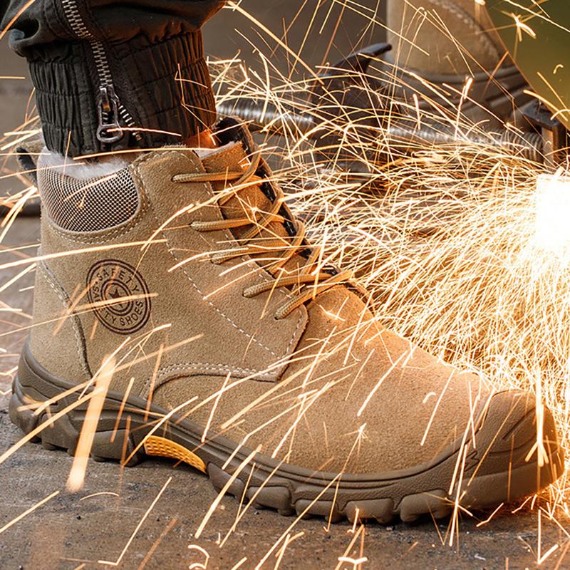 Imwete Steel Toe Work Safety Boot Men's High Top Anti Piercing Cotton Shoe Winter Thick Velvet Warm Safety Shoes Anti Smashing
