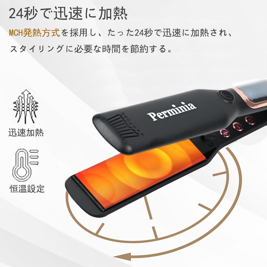 Perminia Straightening Iron Hair Iron 40mm Wide Straight Curl Luxury LCD Screen MAX Negative Ion Generation Unisex Suitable for Long Hair Hair Iron