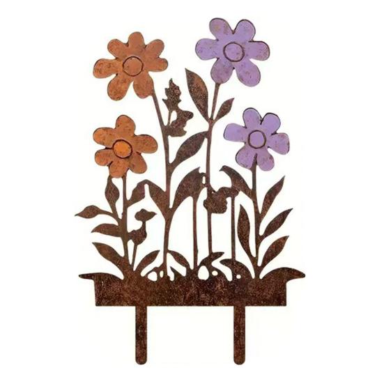 Rostige Blumenbeet-Stange Dekoration Wetterfest Innen Außen Hof Rasen Terrasse Weg Metall Blumen-Silhouette Schild Stange Ornament