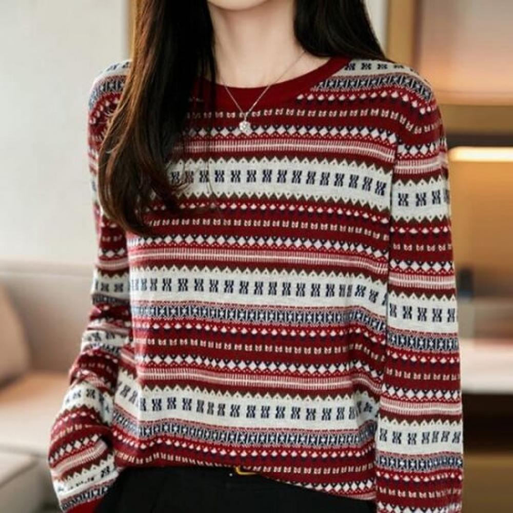 Navava Men ReTro EThnic PaTTern Round Neck Long Sleeve KniT T Nk3356