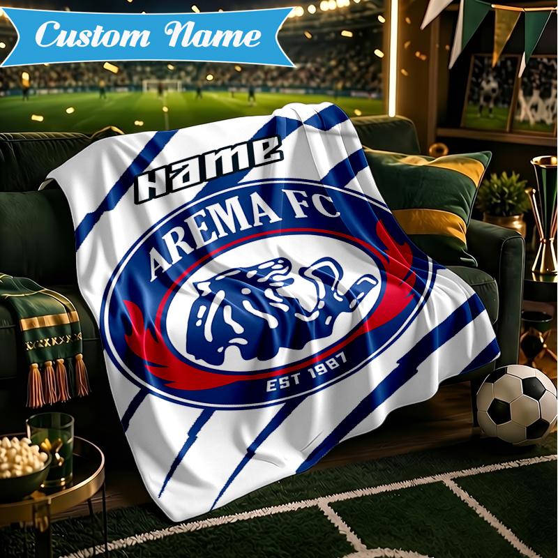 Custom Name AREMA Football Crest Design Blanket Lightweight Ideal Bedding Blanket Perfect for Travel, Camping, Living Rooms, Sofas, Christmas gift