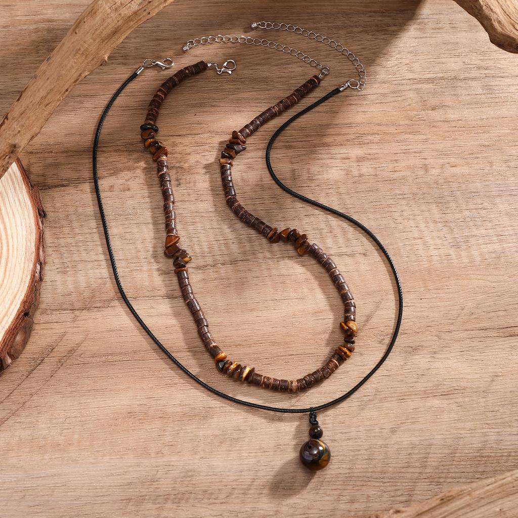 Stone and Wood Bead Chain with Ball Pendant Necklace for Men Trendy Accessories on the Neck Male 2026 Fashion Jewelry Decoration