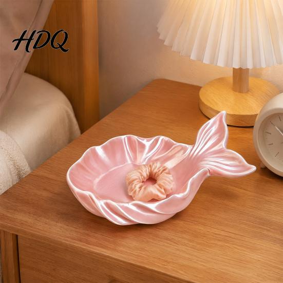 Girlish Room Accessories Fishtail Jewelry Storage Tray Large Capacity Groove Design Pearlescent Makeup Tray 3D Printing Desktop Ornament for Rings