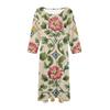 Women's Loose Casual And Fashionable Round Neck Seven Quarter Sleeved Printed Mid Length Dress