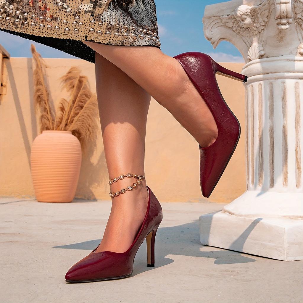 Women's High Heels Burgundy Stiletto High Heels Fashion Party Pointed Simple High Heels