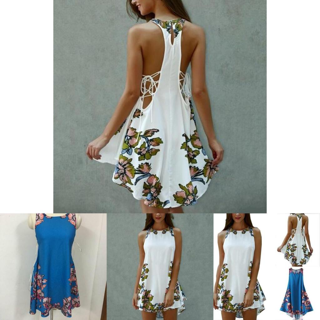 Elegant Sexy Vest Skirt Sleeveless Short Skirt Printed Flower Casual Dress For Women S-xxl