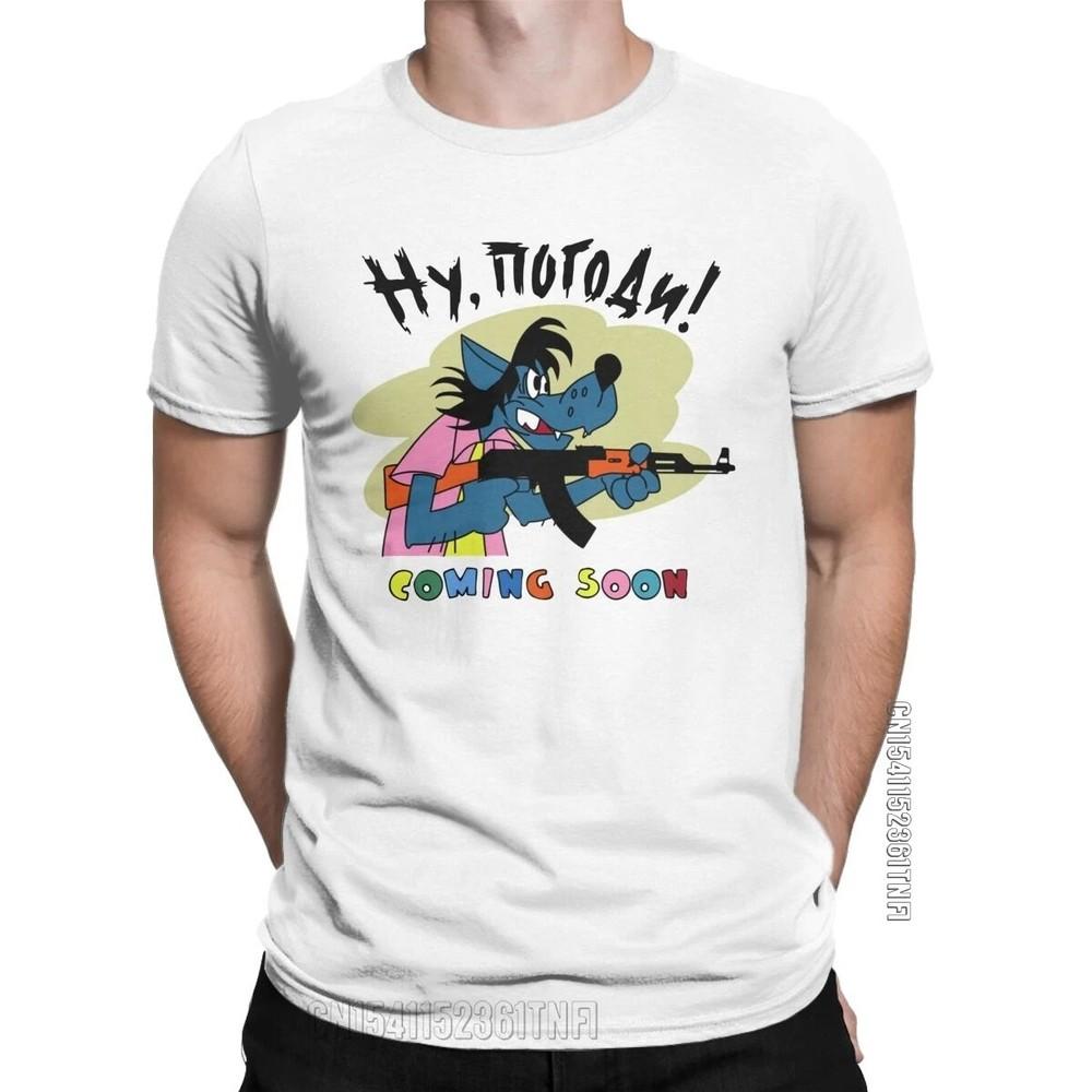 

Nu Pogodi Russian Cartoon Wolf TShirts For Men Novelty Pure Cotton Tees O Neck Unisex T-Shirt S