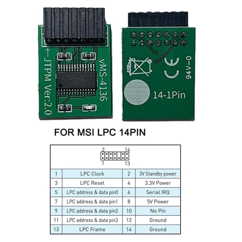 TPM 2.0 Encryption Security Module Remote Card 12 to 20 Pin for Windows 11 Upgrade Multi- Motherboard Support Secure Data