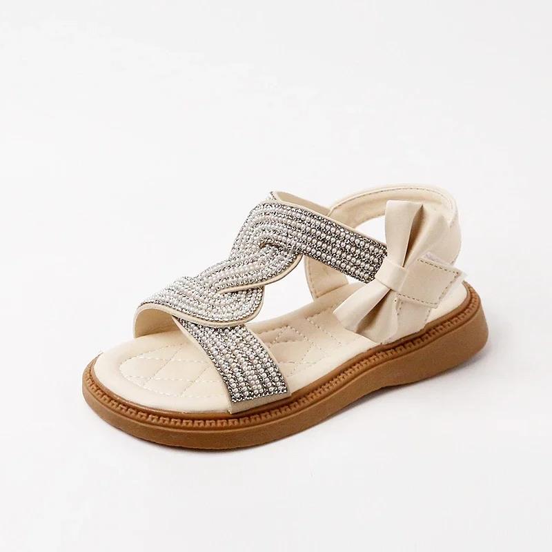 Girls' Sandals  Summer New Fashion Pearl Rhinestone Children‘s Roman Beach Shoes Baby Girls Princess Sandals