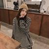 Vintage striped sweater dress women's autumn long over-knee meat covering and thin casual loose college style t-shirt skirt