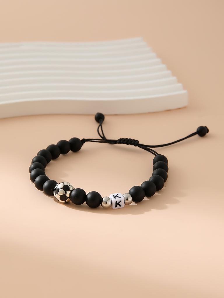 Mattschwarzes Fußball-Alphabet Verstellbares Perlenarmband Unisex Sport-Armband Schmuck