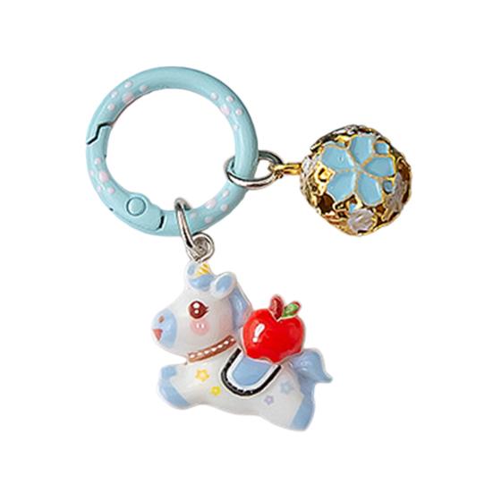 

Keychain Pendant 3D Horse Hollow Bell Key Chain with Metal Ring Lucky Charm Bags Keys Gift Accessory синій