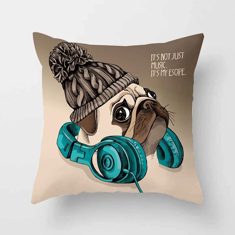 Cute Pug Bulldog Sofa Decorative Cushion Covers Pillowcase For Living Room Personalized Polyester Pillow Case 45*45 Home Decor