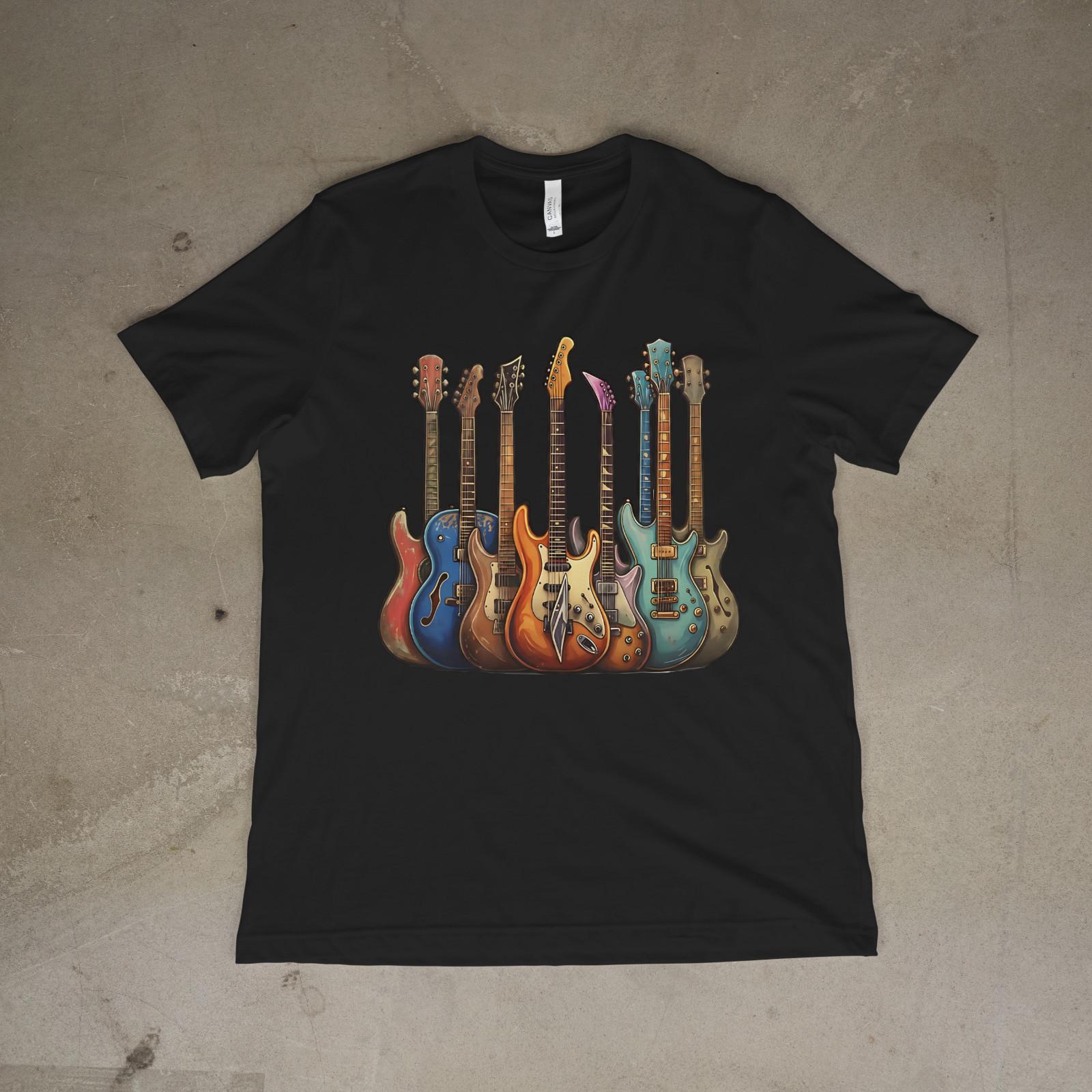 Electric Guitar Collection Shirt Colorful Rock Musician Graphic Tee Back Print 2XL