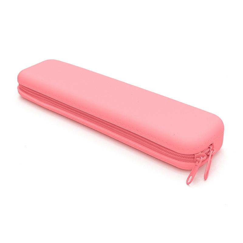Creative Student Monochrome Rectangular Silicone Texture Pencil Bag Large Capacity Office Study Stationery Storage Supplies