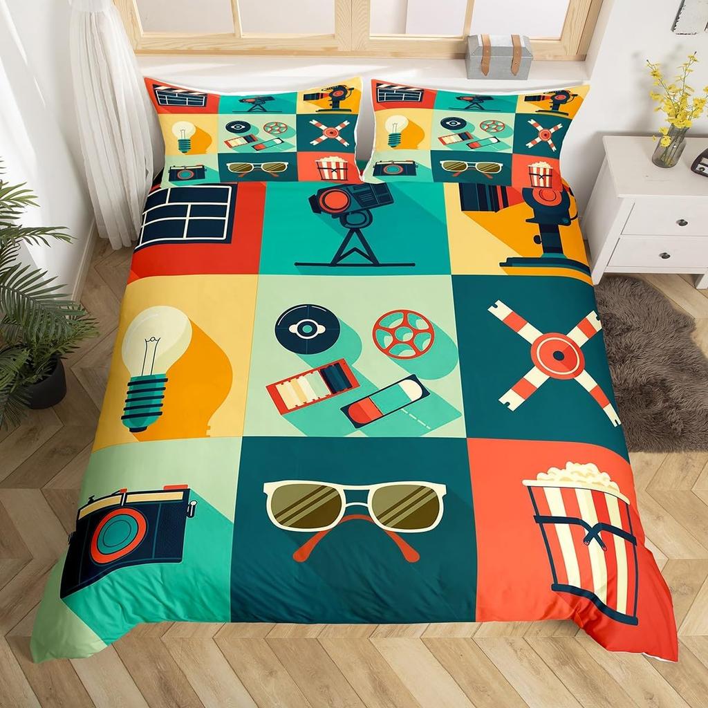 Film Theme Bedding Set Cinema Movie Theater Comforter Cover Twin Queen King Cartoon Duvet Cover Cinema Poster Design Quilt Cover