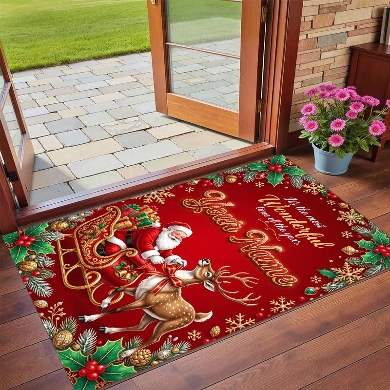 Christmas Custom Name Printed Square Area Rug Soft Non Slip Floor Carpet For Bedroom Holiday Gift