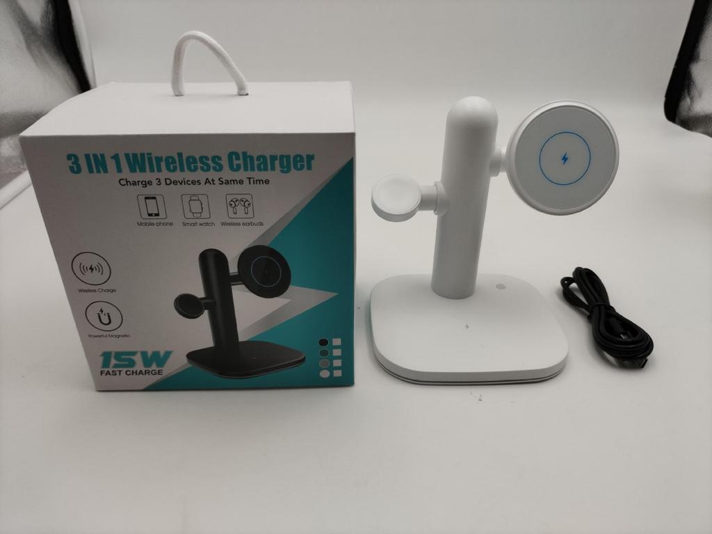 3-in-1 Magnetic Wireless Charger Stand for Phone, Earphones, and Watch