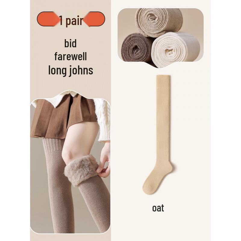 Women's Cashmere Knee-High Wool Socks with Velvet Lining - Thick, Warm, Cold-Resistant Autumn/Winter Style for Postpartum Comfort