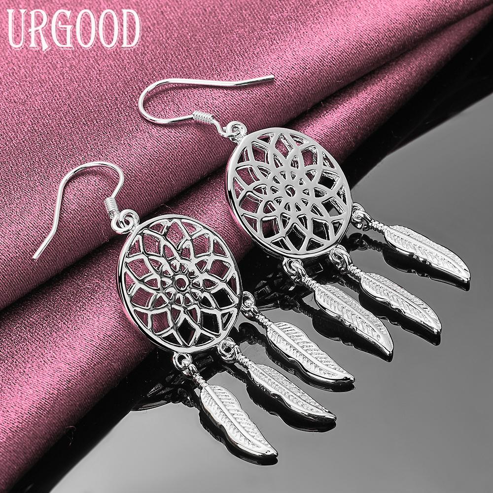 925 Sterling Silver Fashion Leaf Earrings Wedding Jewelry