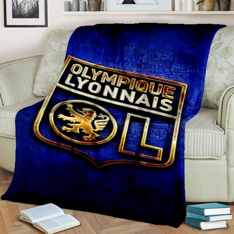 Lyon Football Crest Printed Throws Blanket Soft Flannel Blankets for Couch Bed Gifts for Men Women Picnic blanket Christmas gifts
