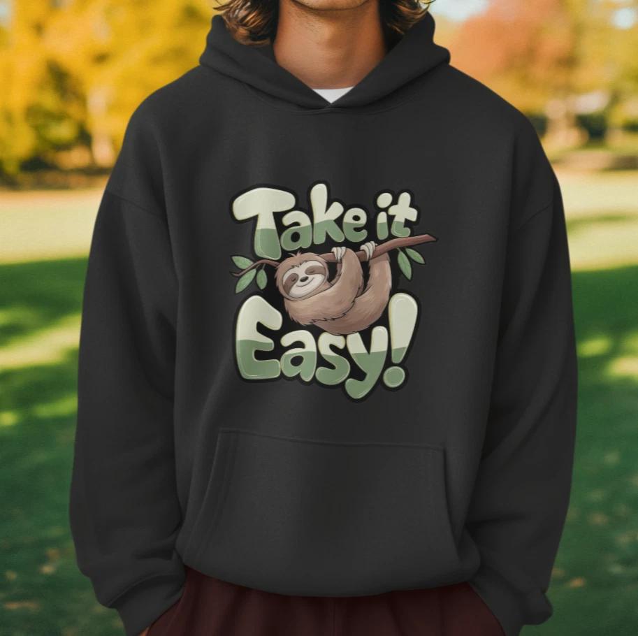 Take It Easy Sloth Hoodie Funny Cute Animal Graphic Pullover Sweatshirt Unisex XXXXL