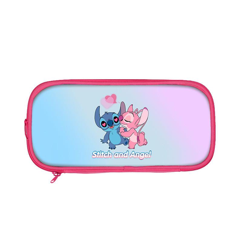 Stitch And Angel Cartoon Print Student Double Layer Stationery Storage Bag For Kids And School Use