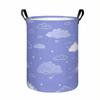 1pc Hand-Drawn Purple Sky Cloud Laundry Basket - Collapsible Round Storage Bin with Sturdy Handle Suitable for Clothes, Towels,, Bathroom Organizer, B