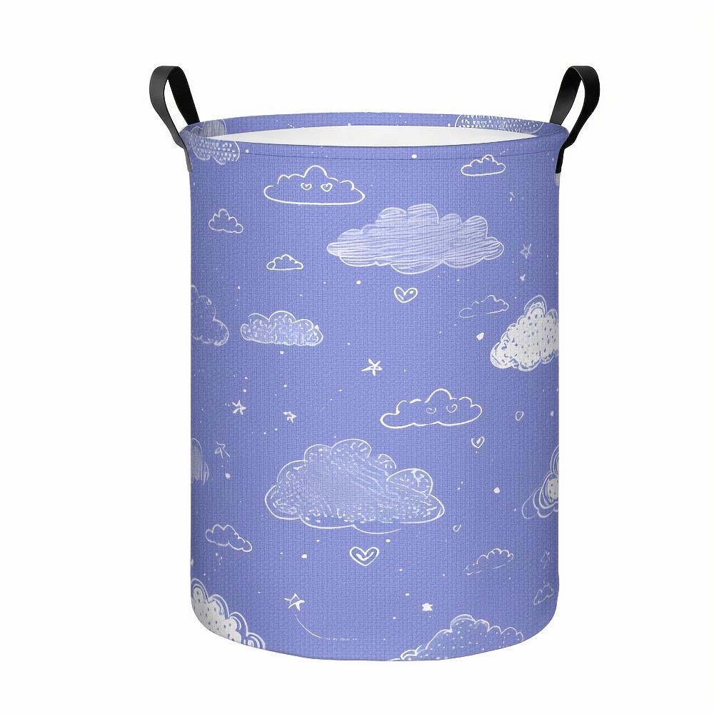 1pc Hand-Drawn Purple Sky Cloud Laundry Basket - Collapsible Round Storage Bin with Sturdy Handle Suitable for Clothes, Towels,, Bathroom Organizer, B