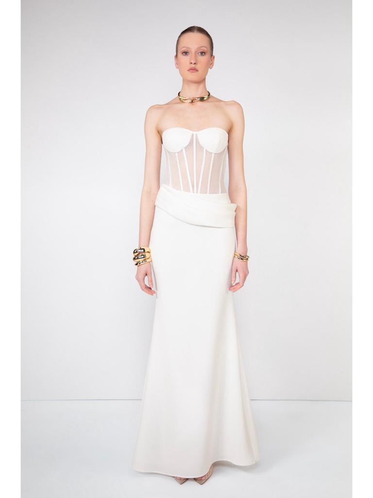 Robe de Mariée Sirène Blanche Sans Bretelles avec Ceinture Haute - Jupe Élégante Amincissante pour Mariages et Banquets