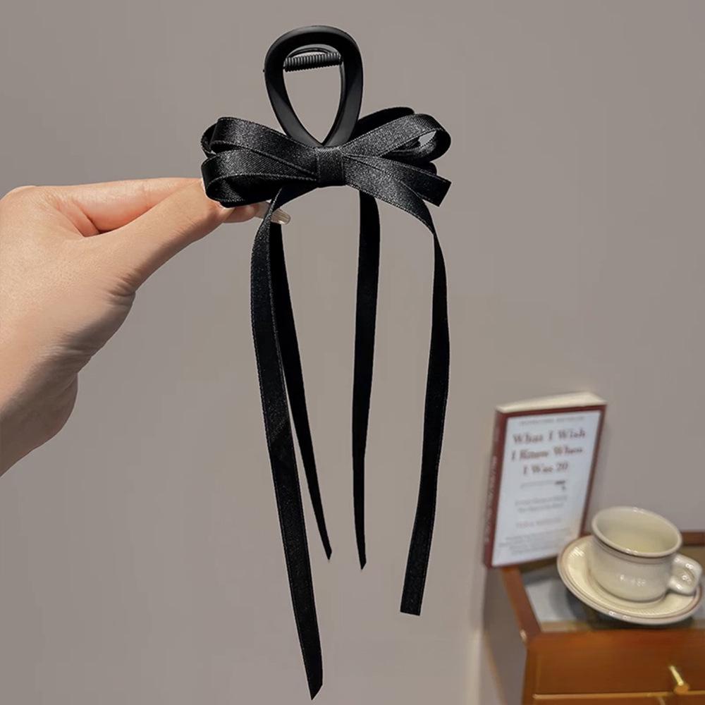 Hepburn-Style Black Double-Sided Bow Shark Hair Clip for Women