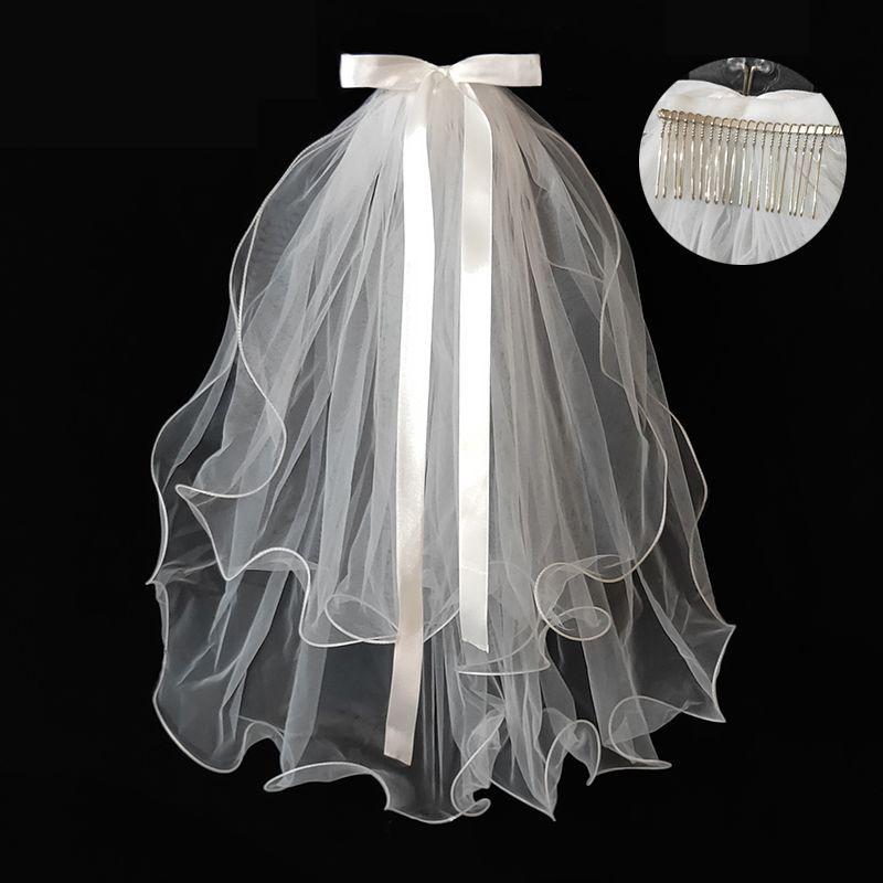 Bridal Woman Luminous Tulle Long Bachelorette Party Wedding  Ribbon Edge With Bowknot For Wedding Party