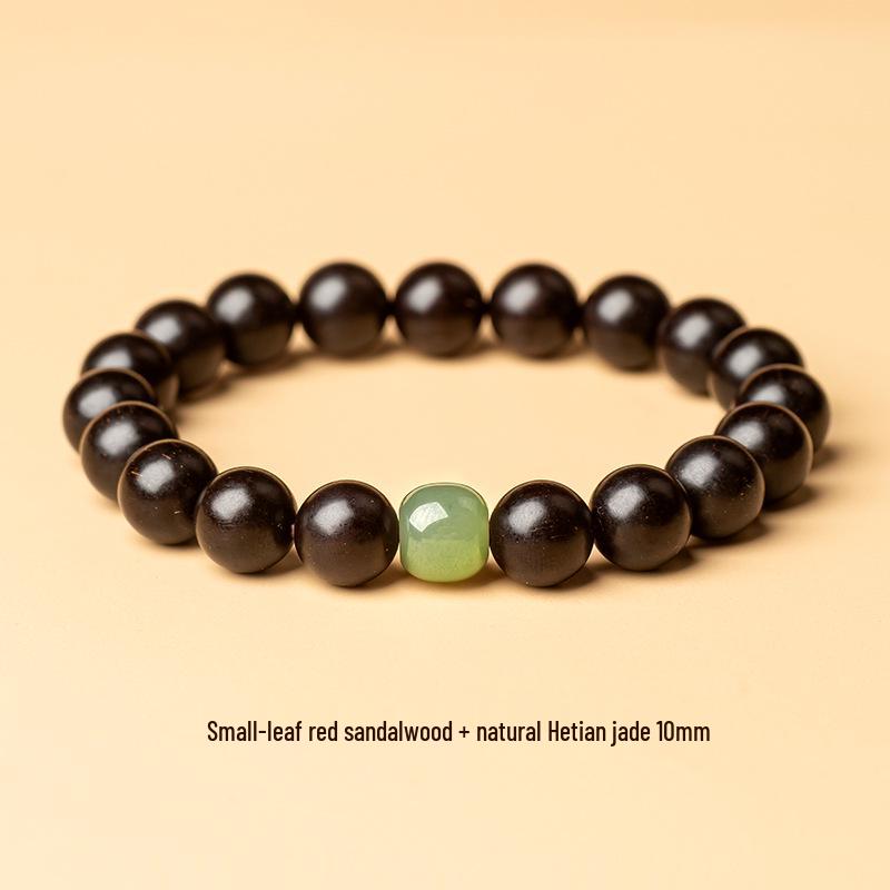 Unisex Sandalwood & Hetian Jade Bracelet with High-Density Wenge Wood & Golden Star Beads