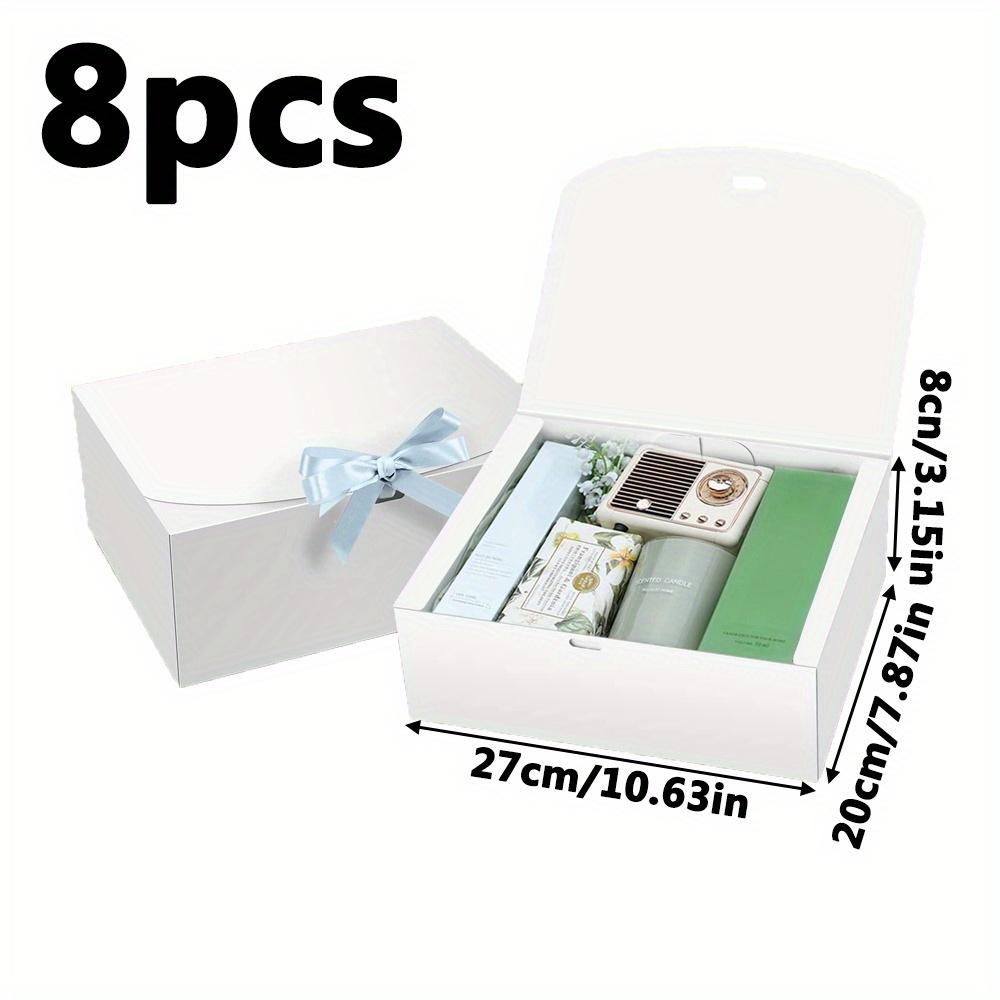 

8 шт. элегантных белых подарочных коробок с синей лентой для свадеб, праздников, демонстрации ювелирных изделий и сувениров на вечеринки, лучшее для Рождества 8pcs white
