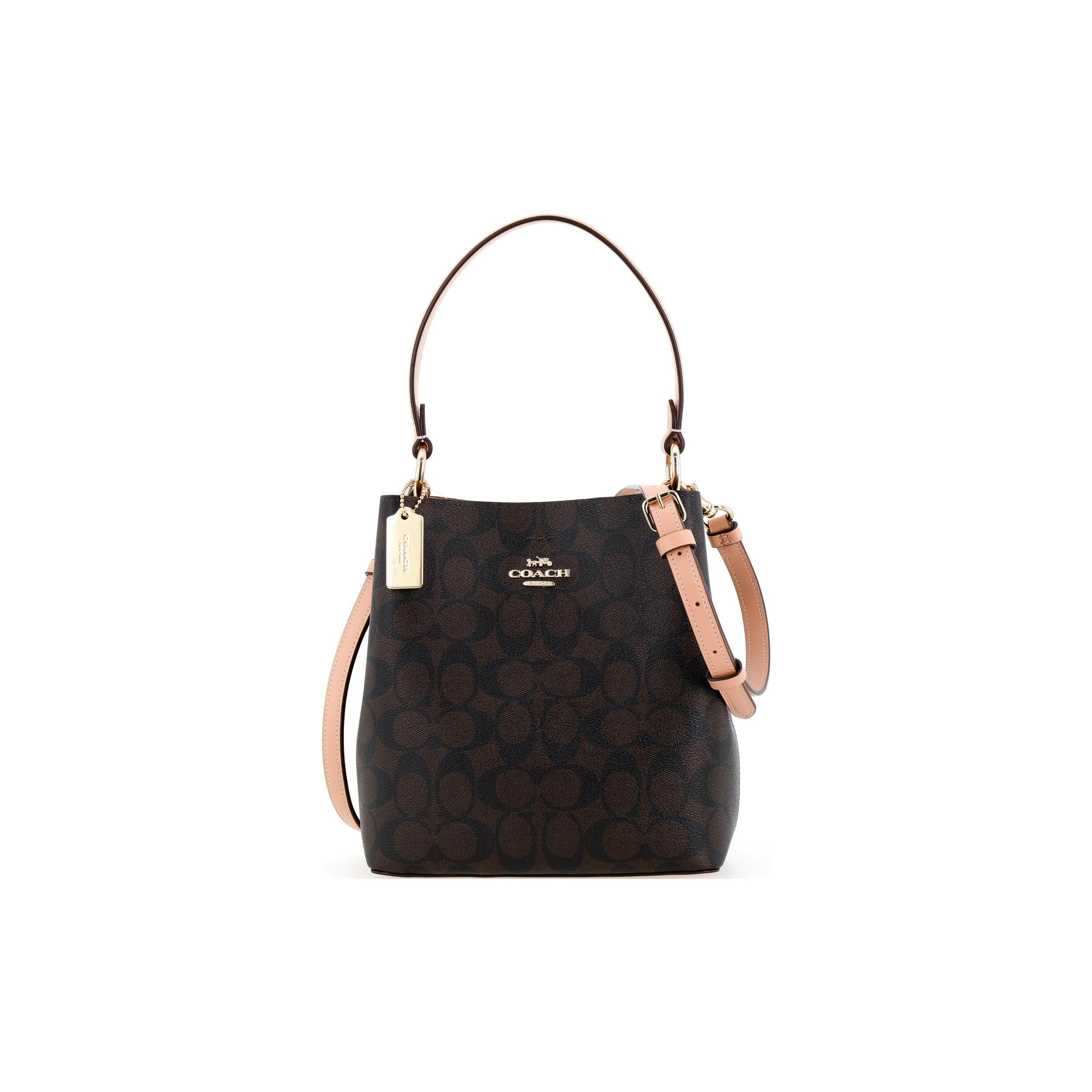 

New COACH Town Leather Bucket Bag, Shoulder Bag, Crossbody Bag, Handbag Small Women s Brown, Shoulder Strap With Pink Tint 2312-IMTL9 22.1*9.9*23.1CM