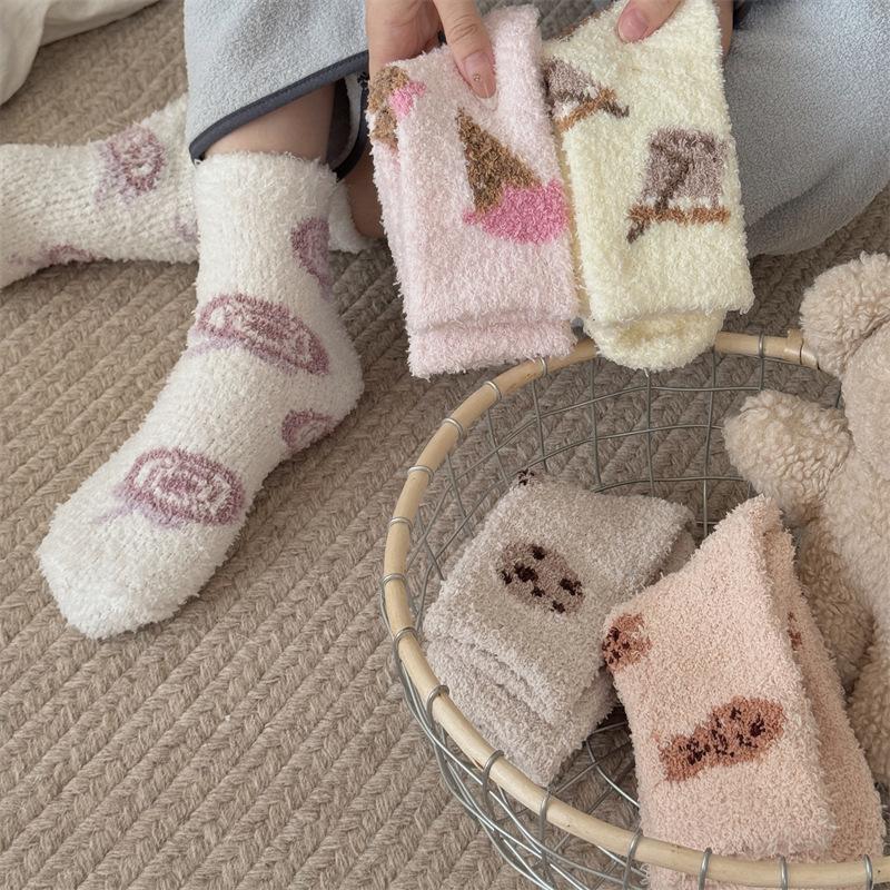 Autumn and Winter Coral Fleece Socks, Women's Thickened Warm Sleep Socks, Floor Socks, Home Postpartum Socks, Mid-calf Socks