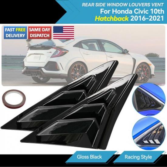 2 x Black ABS Vent Quarter Side Window Louver Cover For Honda Civic 2016-