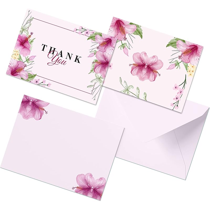 Clickedin Thank You Greeting Cards for Online Business, Attractive Floral Design, 12 Cards and Envelopes