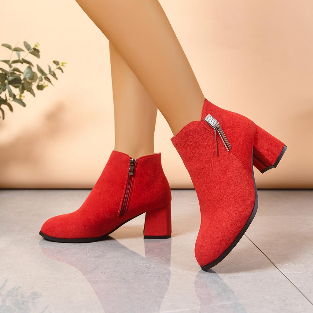 Scarpe da Donna Moda Autunnale Versatili Tacco Spesso Stivali da Donna con Tacco Alto Comodi Punta Tonda Zip Laterale Stivali da Donna