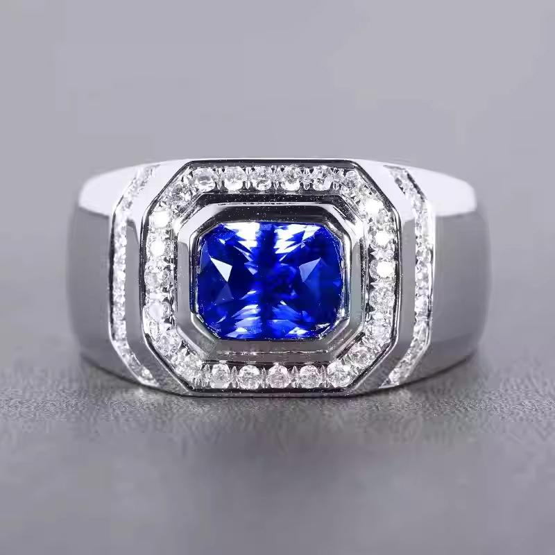 Huajie Мужское Роскошное Темно-синее Квадратное Циркониевое Классическое Кольцо Уникальный Характер Сияющее Изысканное Панк Тренд 10